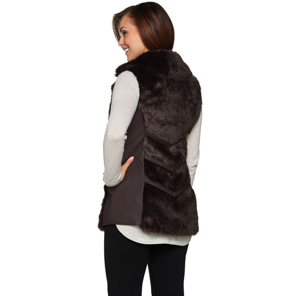 Dennis Basso Platinum Collection Chevron Faux Fur Vest on QVC - Picture 3 of 16